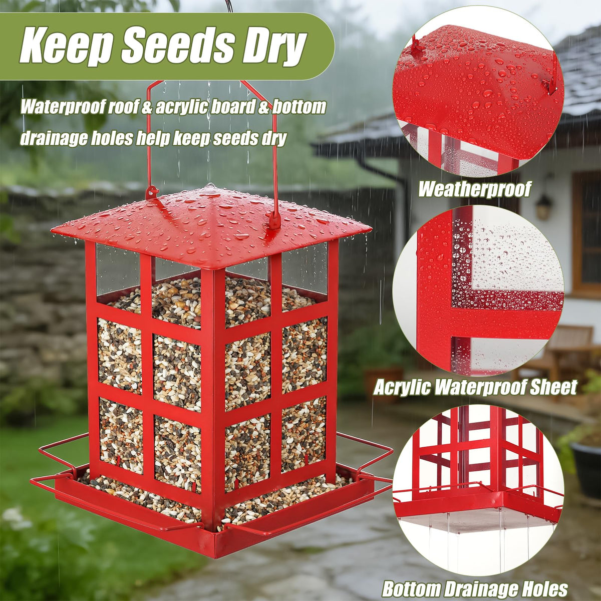IWNTWY bird feeder base with drainage holes to prevent water accumulation