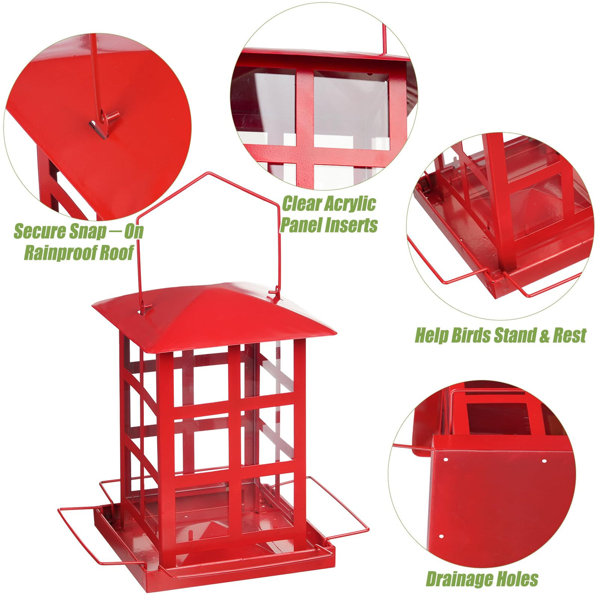 IWNTWY bird feeder four-ports top view emphasizes easy simultaneous feeding