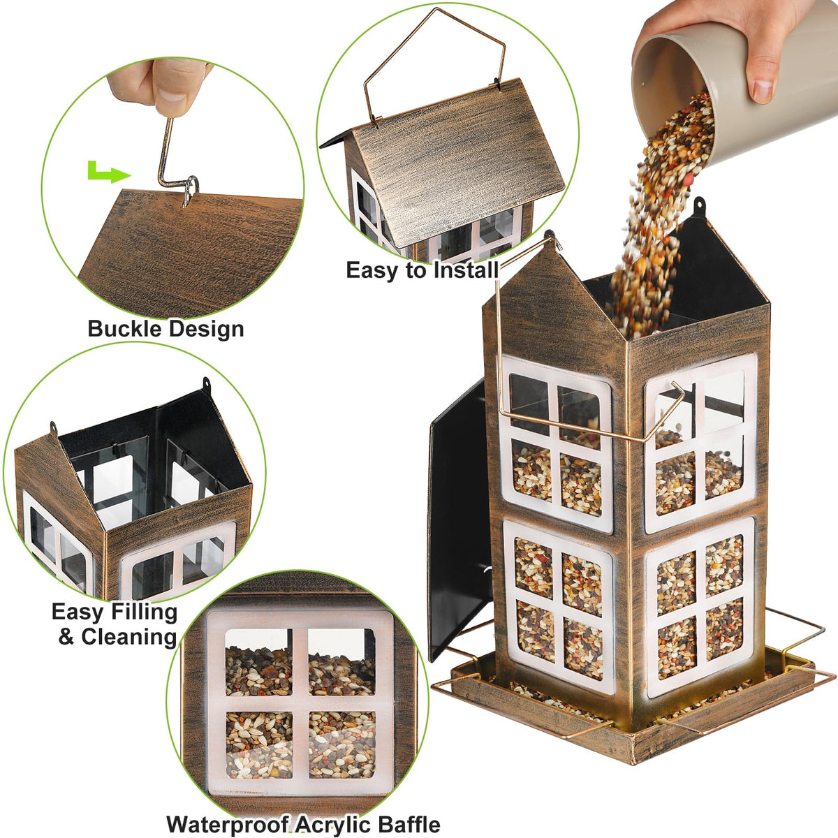 IWNTWY bird feeder rainproof window prevents water entry while feeding