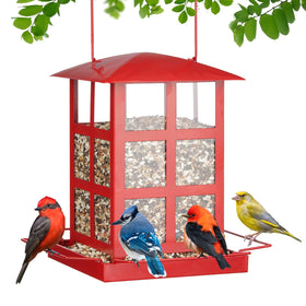 IWNTWY bird feeder red house front view with four ports for multiple birds