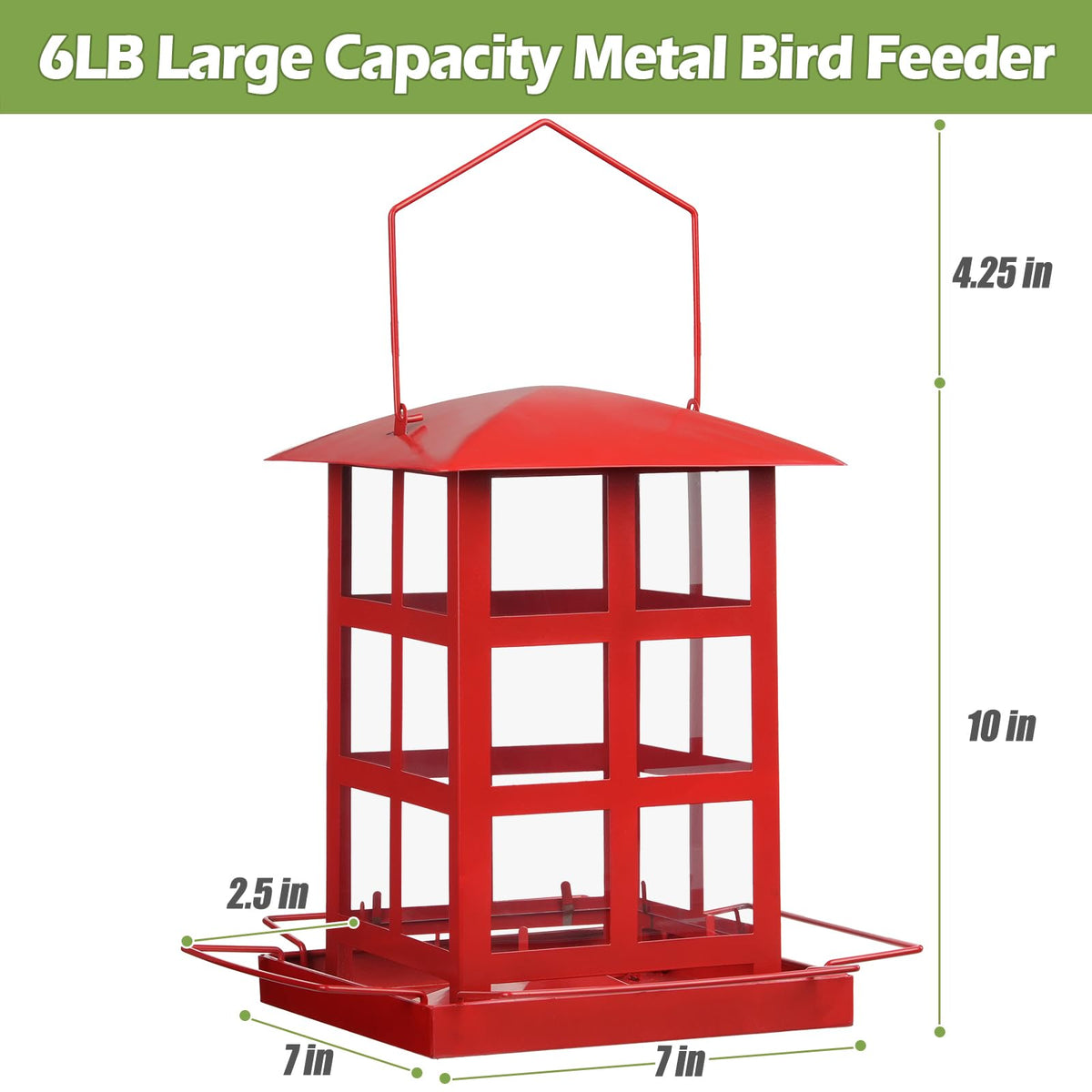 IWNTWY bird feeder red house side view showing durable metal construction