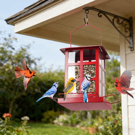 IWNTWY bird feeder retro red garden setting enhances outdoor aesthetics