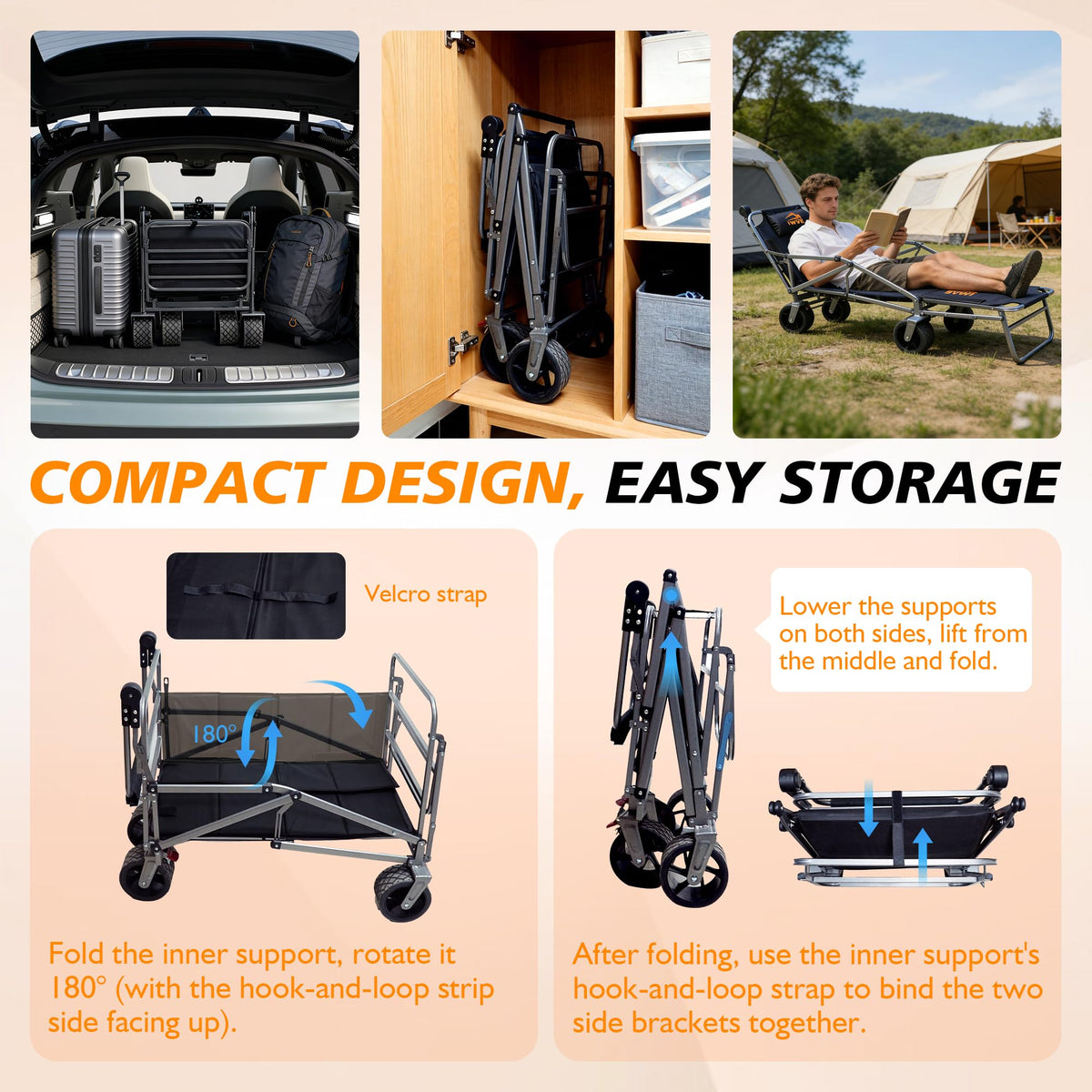 IWVE all-terrain wagon features silent wheels on sand and grass.