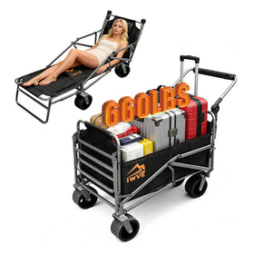 IWVE heavy-duty folding wagon with 660lb capacity, side view shows a sturdy frame.