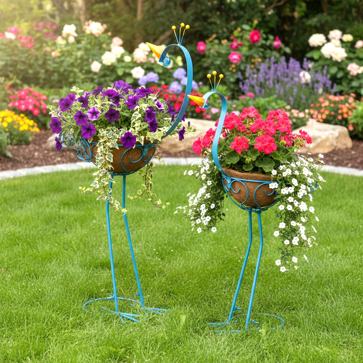 J-Fly Peacock plant stand detail highlights sturdy metal frame