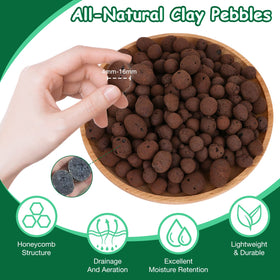 Jabrand LECA pebbles 4-16mm showing size variety for pots, promoting drainage