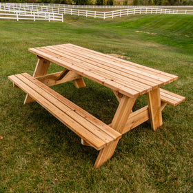 Jack and June cedar picnic table supports 800 lbs for sturdy use