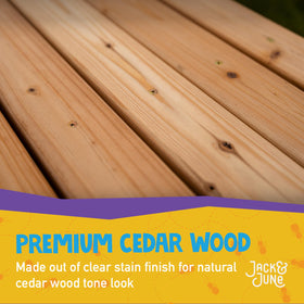 Jack and June cedar table clear stain finish highlights natural grain
