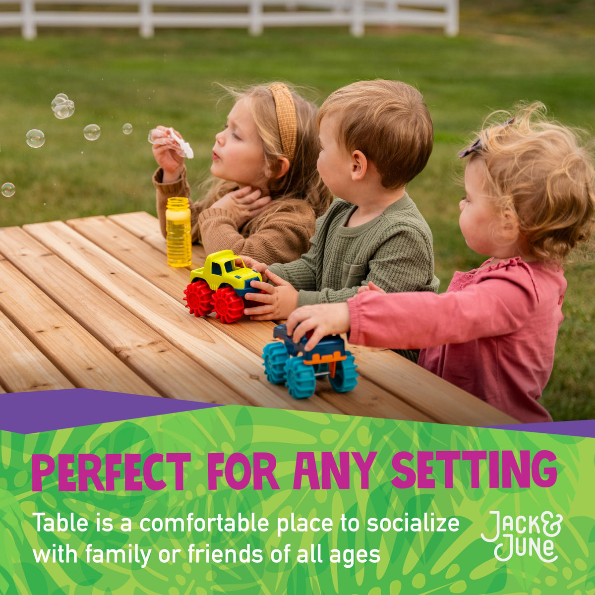 Jack and June cedar picnic table dimensions 72 by 54 inches for family meals