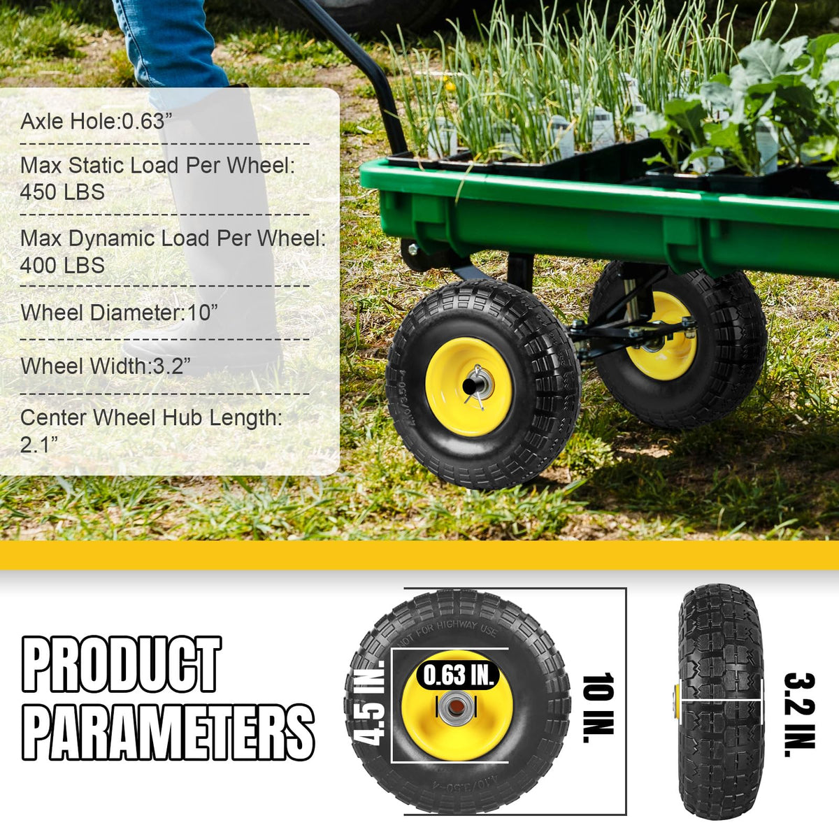 Jack Boss deep tread on 4.10/3.50-4 tire showing enhanced grip on rough terrain