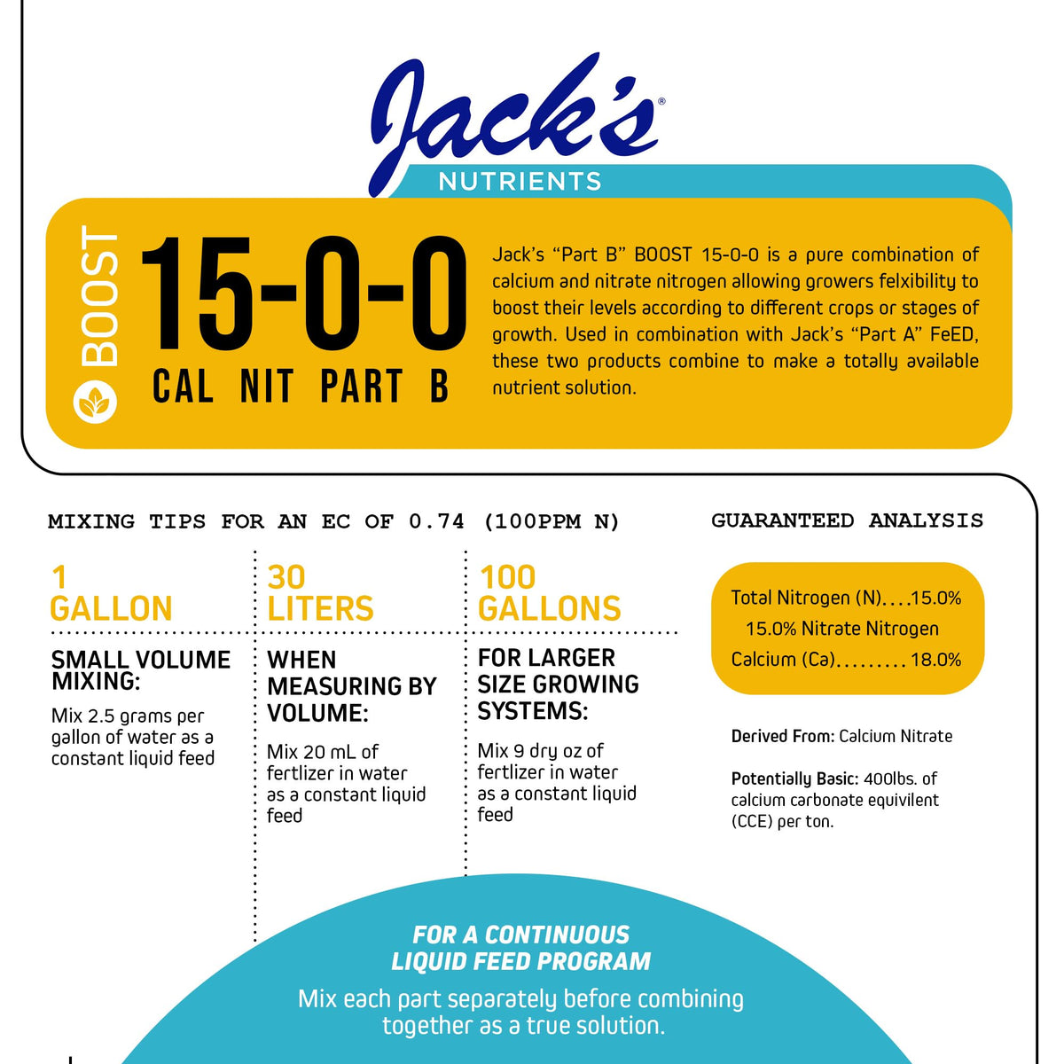 Jack's Classic Part B dissolves into water to create feed at 100 ppm N