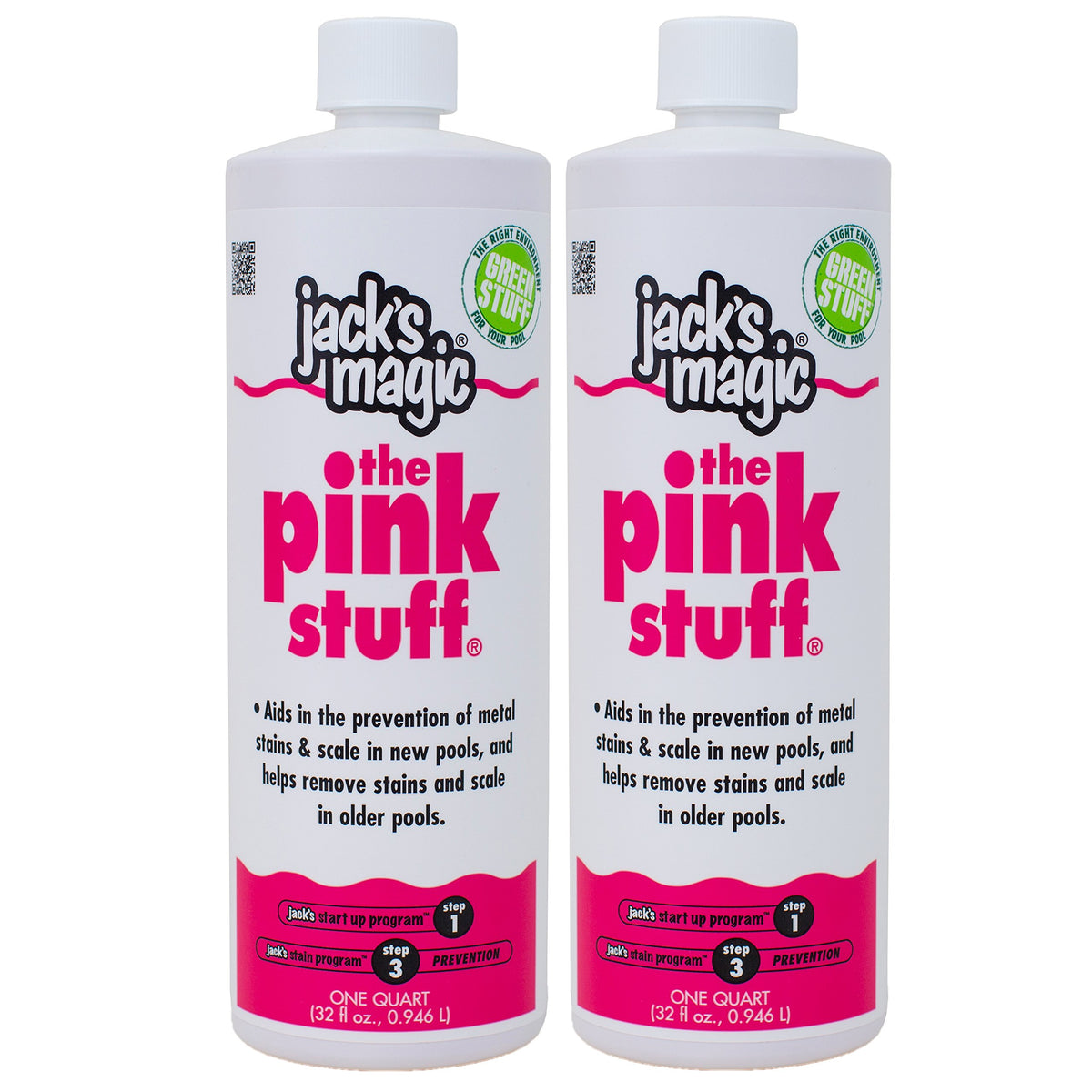 Jack's Magic The Pink Stuff 2-pack bottle preventing metal stains on pool surfaces