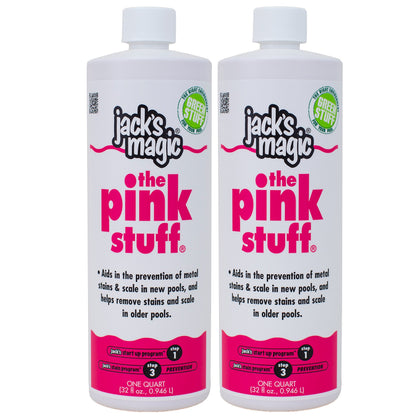 Jack's Magic The Pink Stuff 2-pack bottle preventing metal stains on pool surfaces