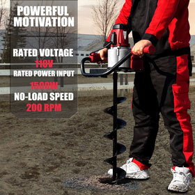 JACKCHEN electric post-hole digger with 4-inch bit ready for tight planting holes.