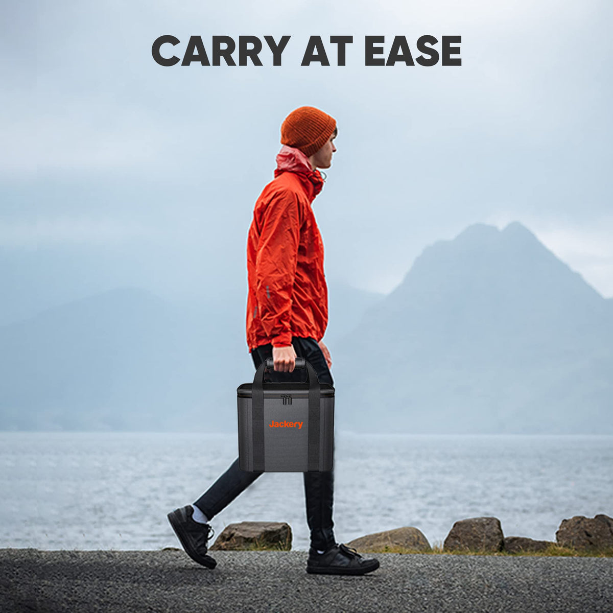 Jackery carrying case ready for travel, compact and lightweight for outdoor use.