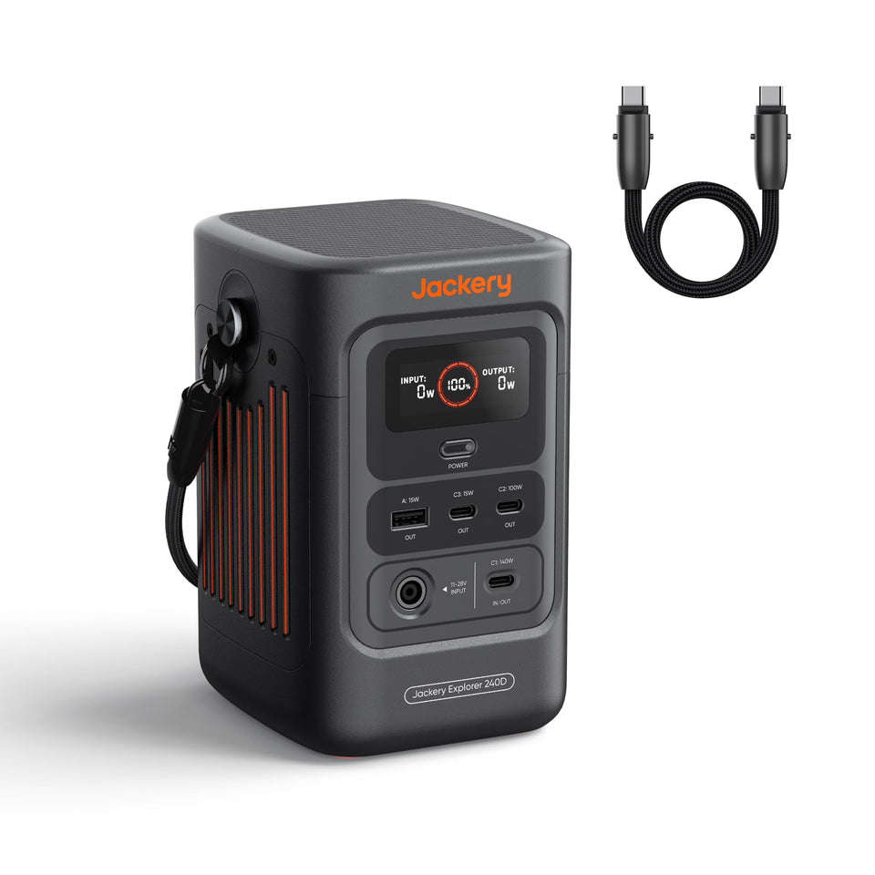 Jackery Explorer 240D shows a compact design for on-the-go outdoor power