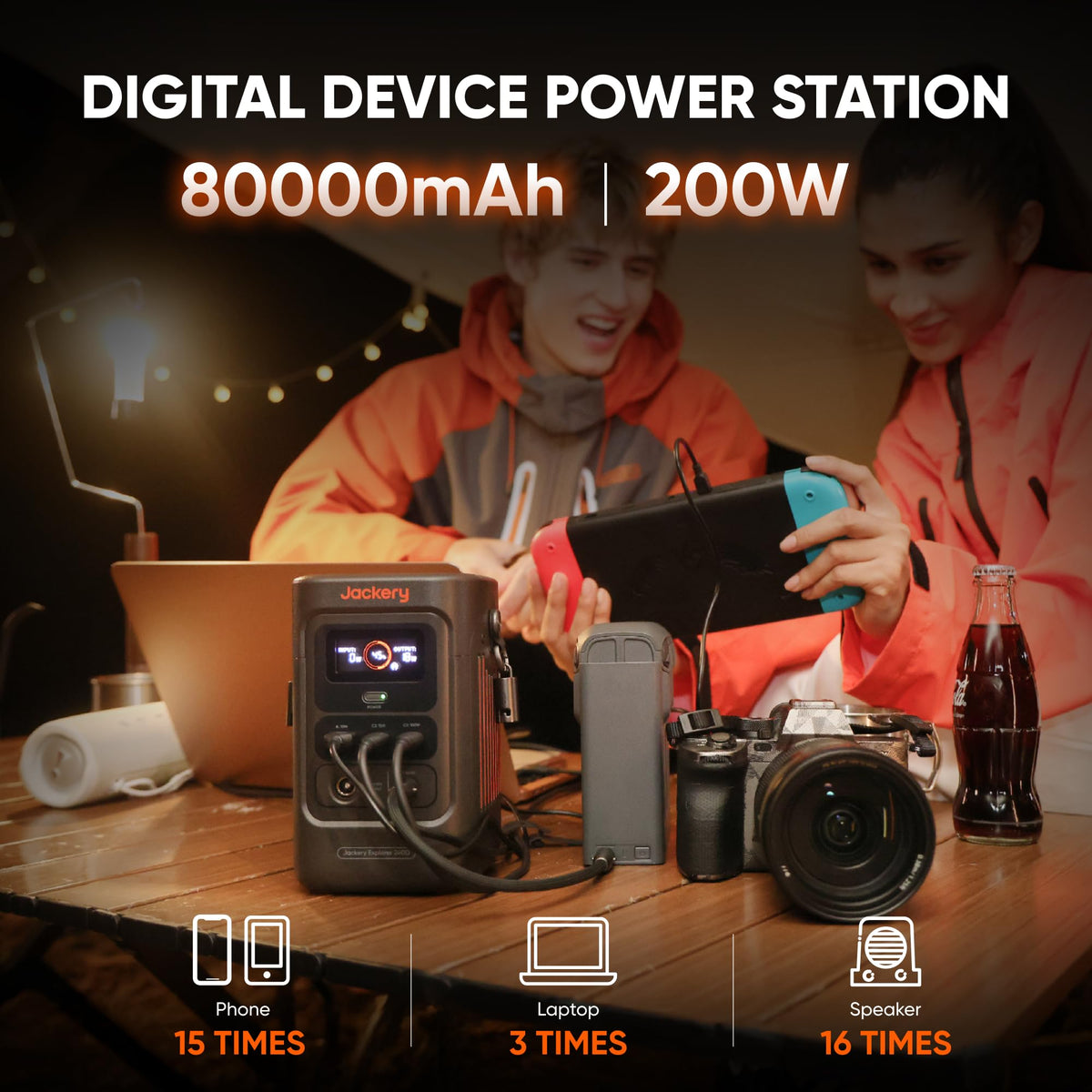 Jackery Explorer 240D USB-C and USB-A ports enable multi-device charging