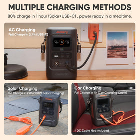 Jackery Explorer 240D supports up to 100W solar charging for off-grid power