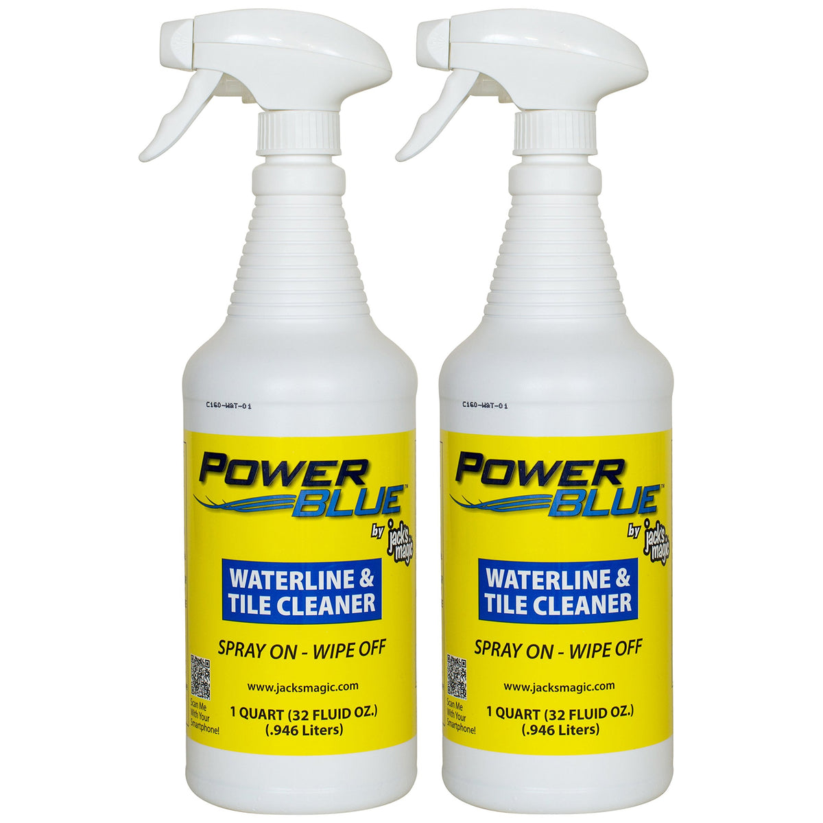 Jack's Magic Power Blue Water Line & Tile Cleaner bottle cleans mineral buildup on lines and tiles.