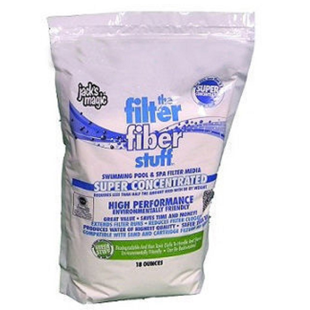 Jack's Magic The Filter Fiber Stuff enhances filtration and reduces clogging in DE and cartridge pool filters