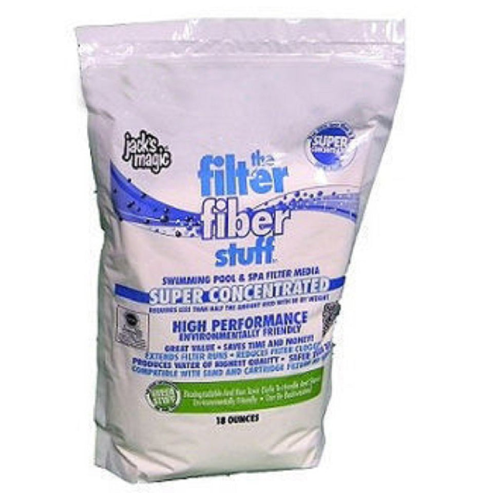 Jack's Magic The Filter Fiber Stuff enhances filtration and reduces clogging in DE and cartridge pool filters