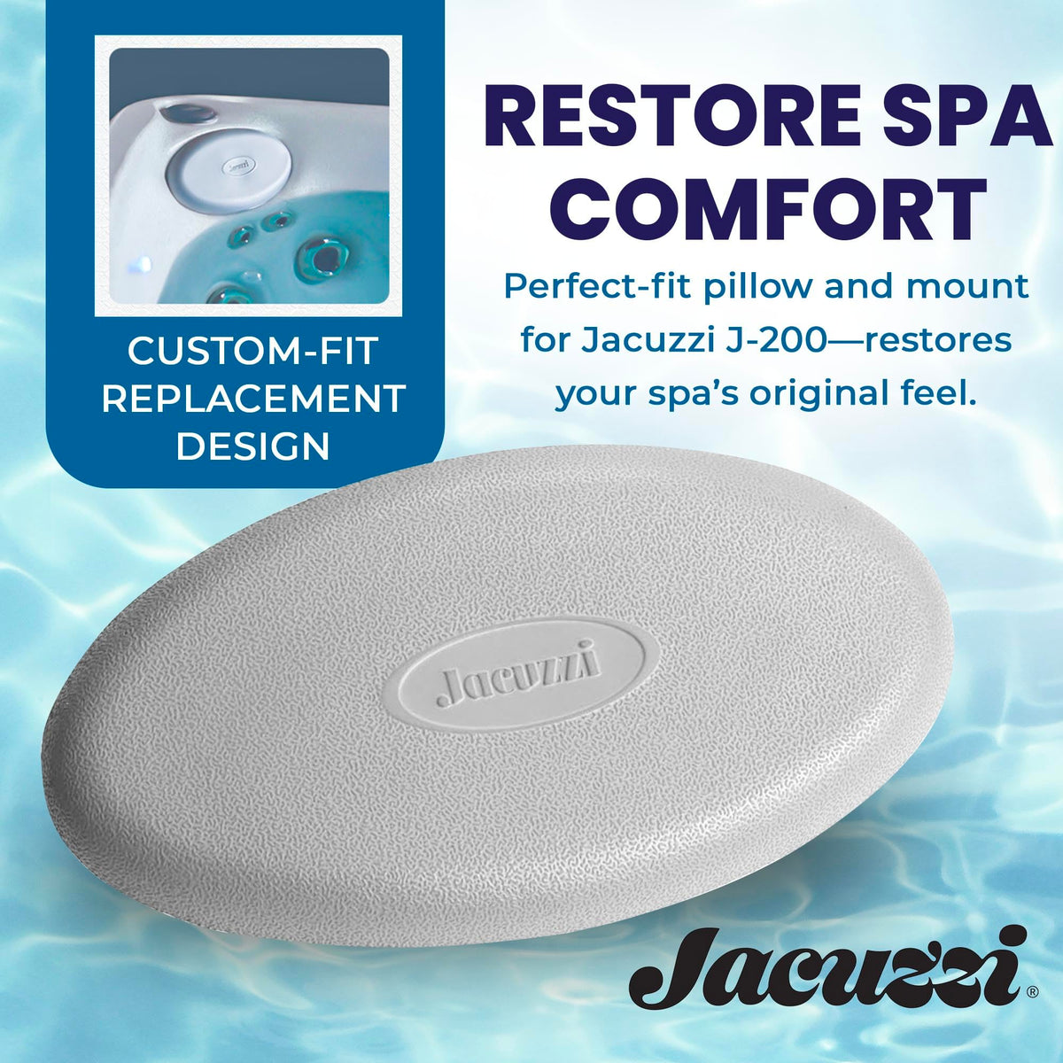 Jacuzzi J-200 headrest provides ergonomic neck support.