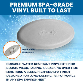 Jacuzzi J-200 oval pillow shows tool-free installation for tubs.