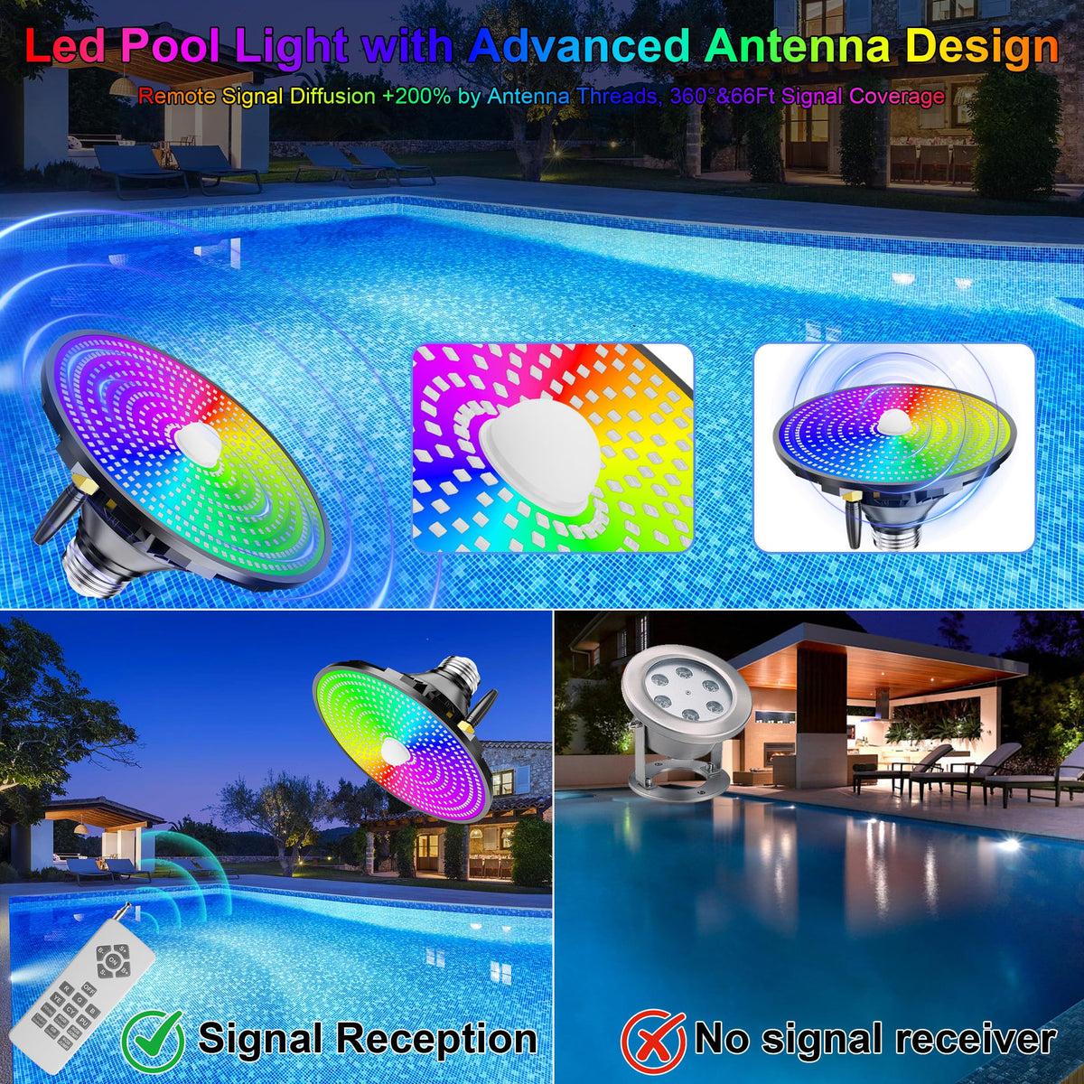 Jadisi pool light remote dual-antenna allows easy control from a chair