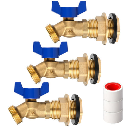 JaGely brass rain barrel spigot set, front view, durable outdoor faucet for rain capture setups.