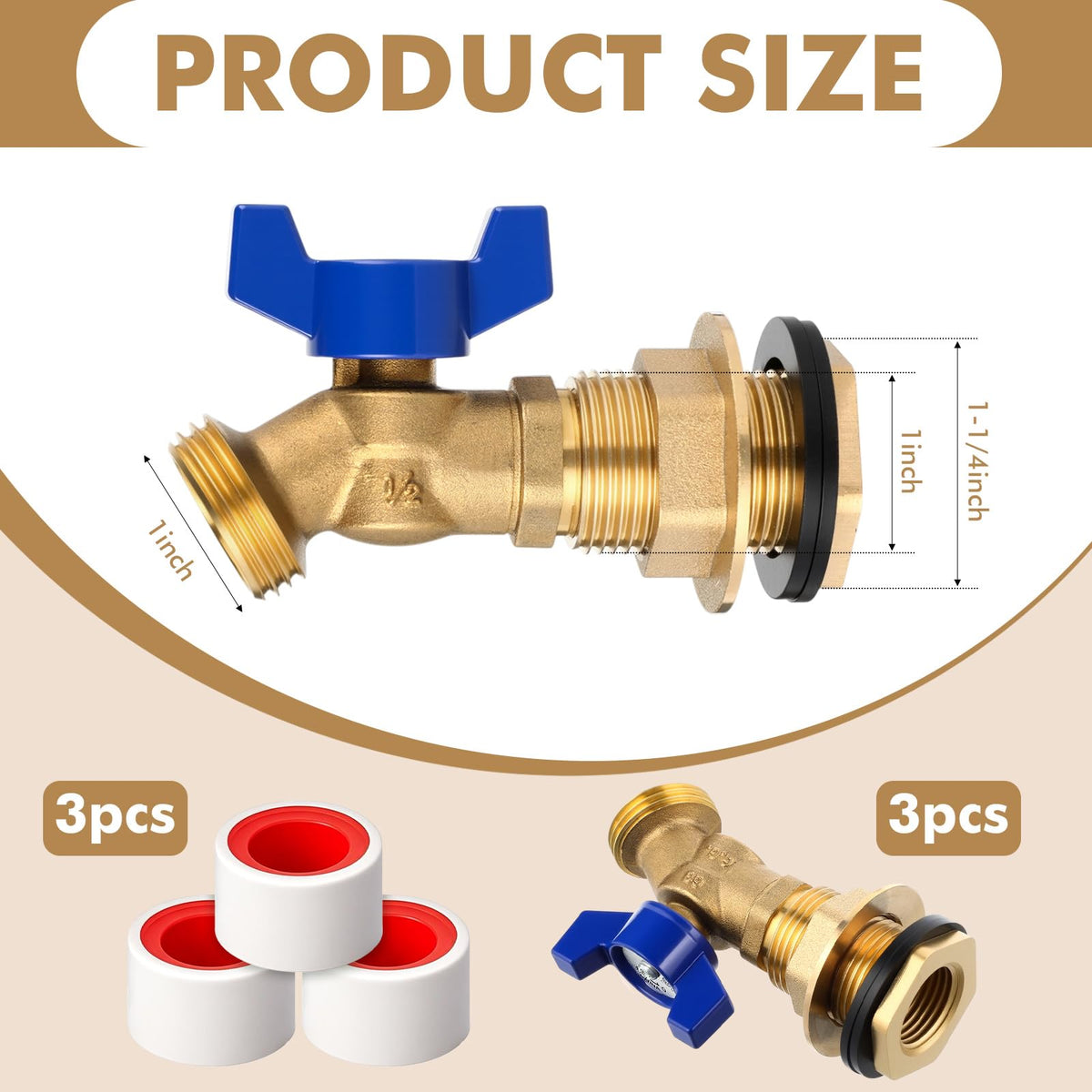 JaGely brass spigot with bulkhead fittings, side view, easy DIY installation for water tanks.