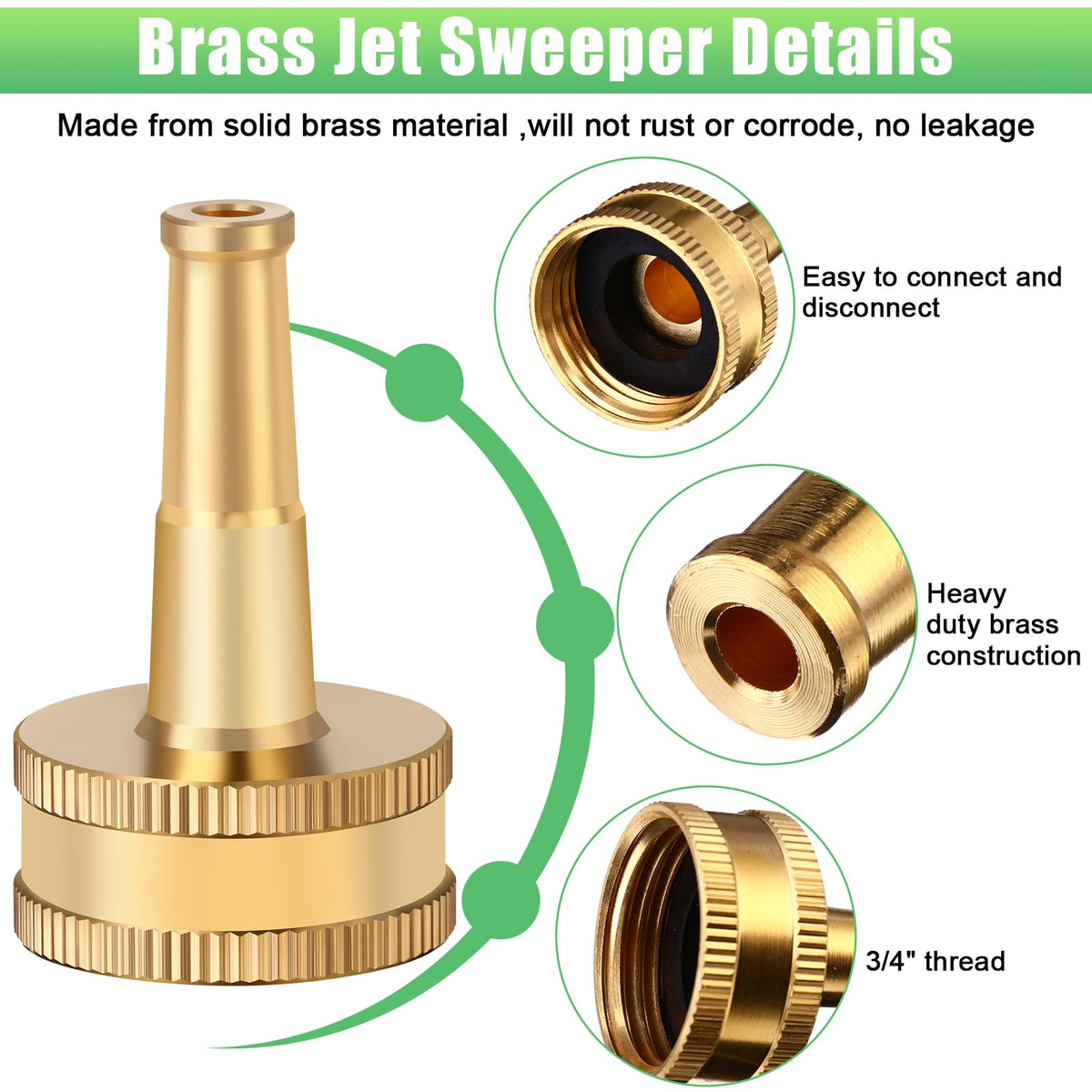 JaGely quick-connect/disconnect 3/4 inch fits hoses securely for fast setup.