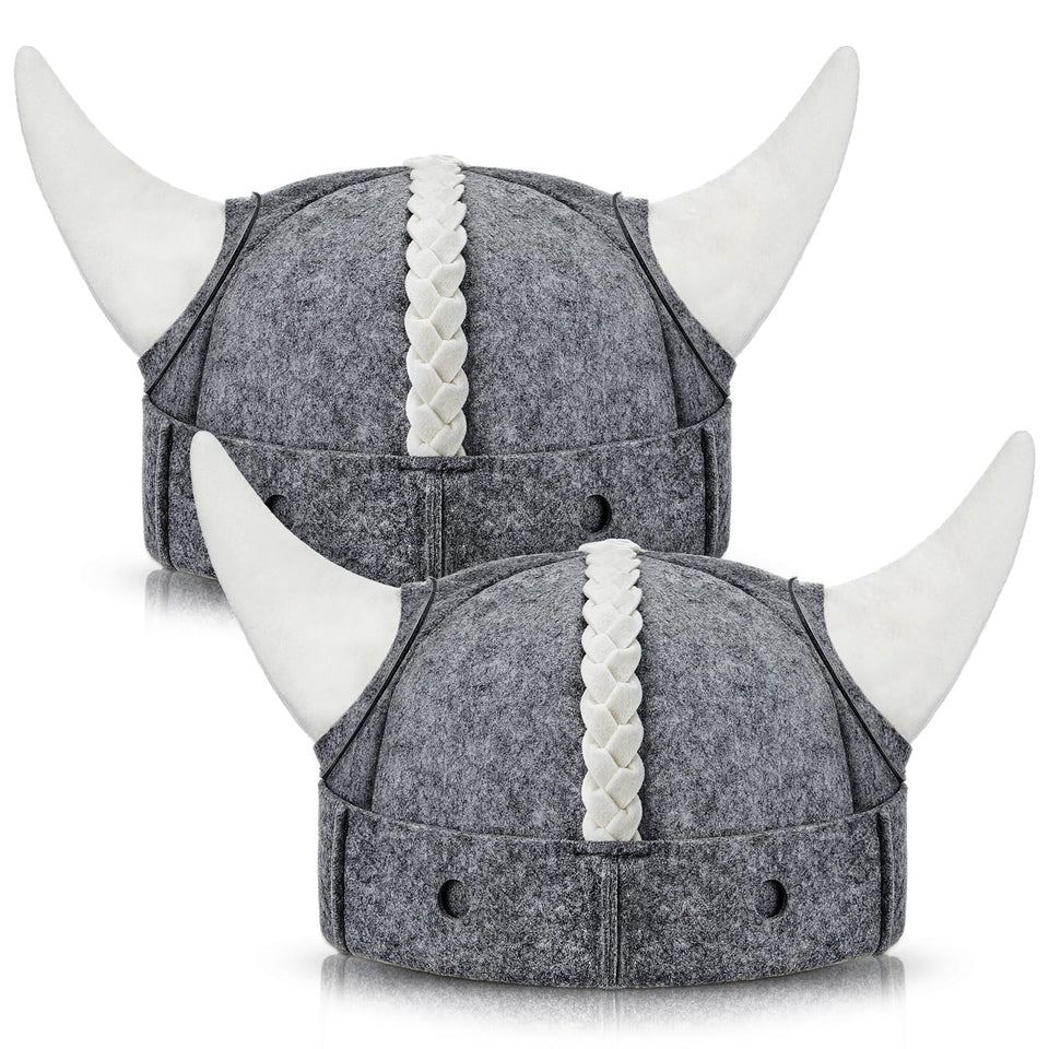JaGely Viking sauna hat in gray and white with horn design, protects head from heat during sessions