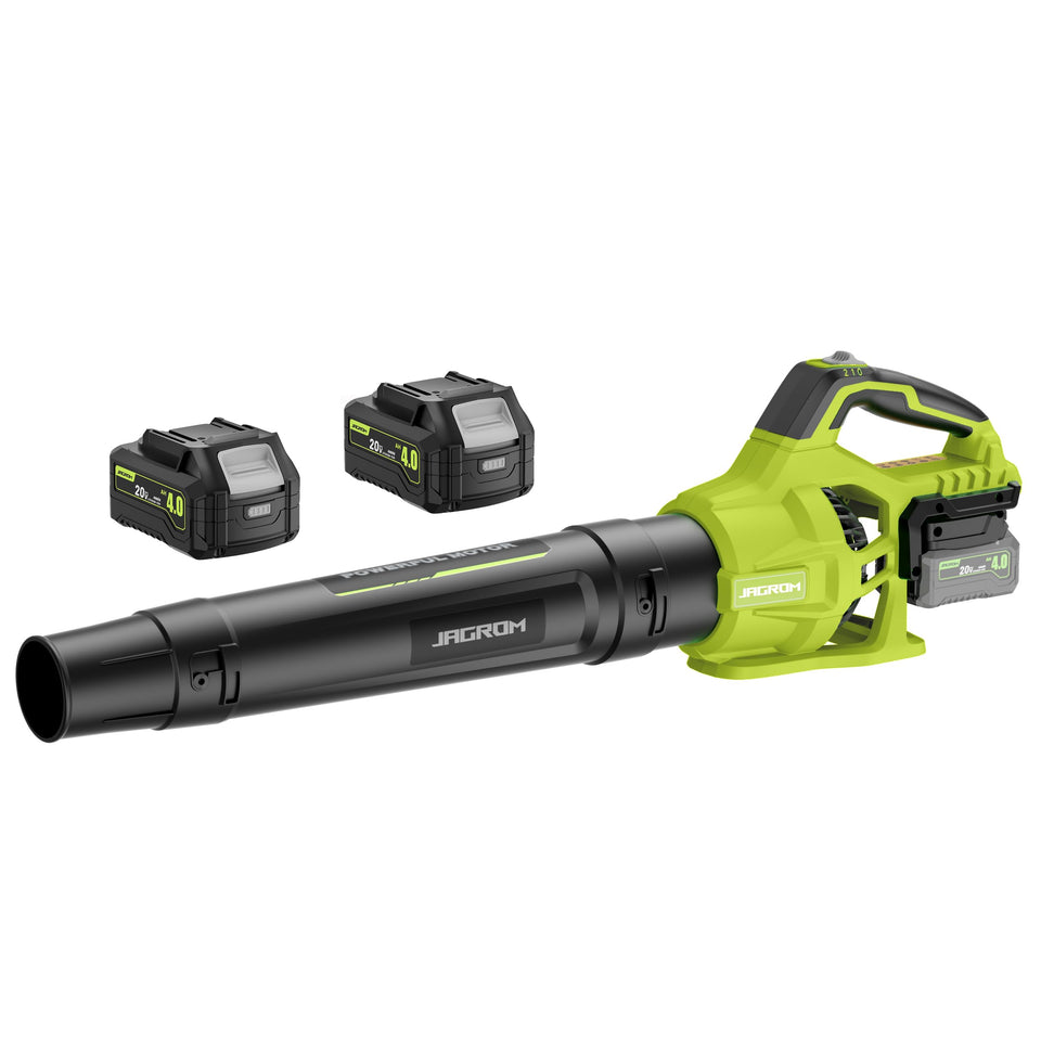 JAGROM cordless leaf blower with battery and charger ready for yard cleanup