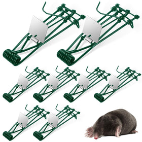 Jahy2Tech 8-pack mole traps in yard for proactive pest control.