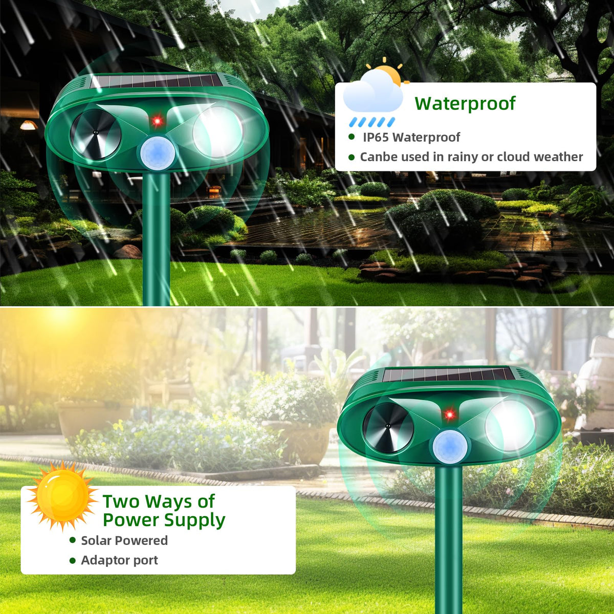 Jahy2Tech deterrent flashes LEDs to deter nocturnal visitors.