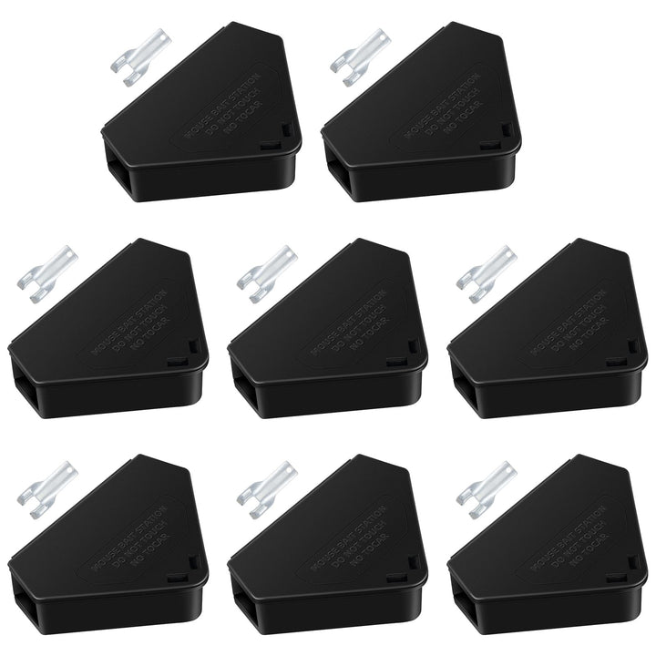Jahy2Tech eight-pack mouse bait stations with keys for indoors and outdoors.