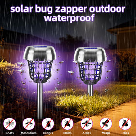 Jahy2Tech solar bug zapper at dusk activating for night protection