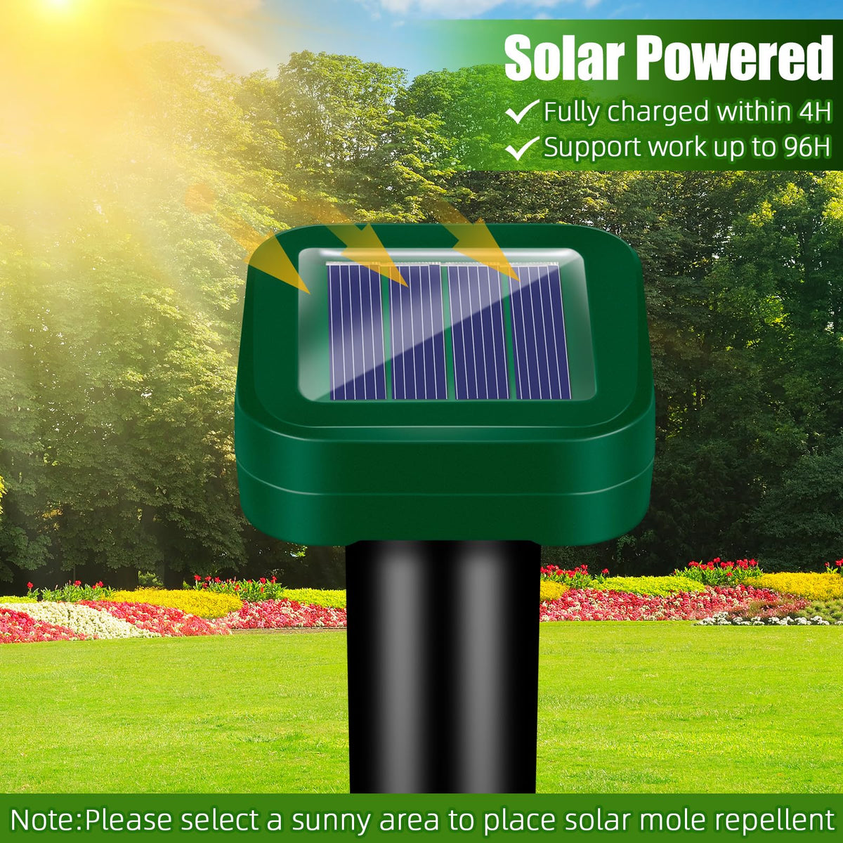 Jahy2Tech solar panel unit powers humane pest deterrence without wiring.