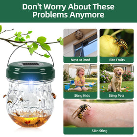 Jahy2Tech Solar-powered bee trap with LED light for nighttime attraction.