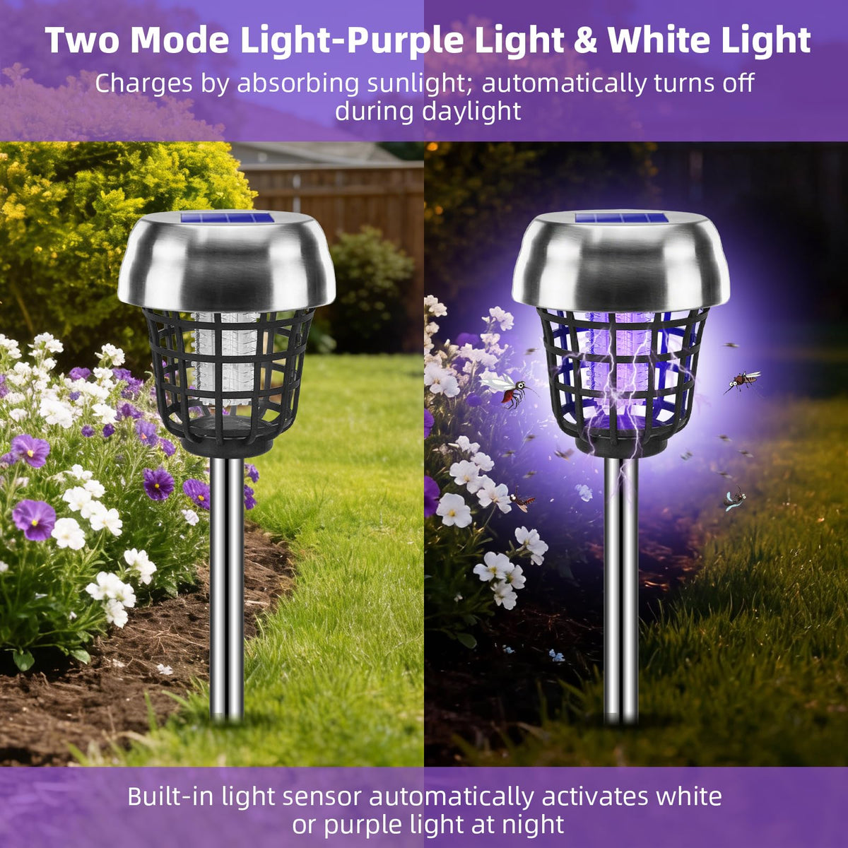 Jahy2Tech solar powered bug zapper installation stake for quick yard setup.