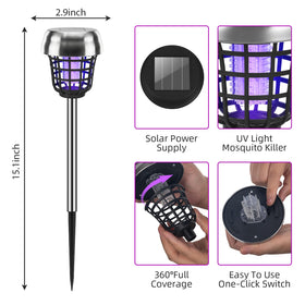 Jahy2Tech solar powered bug zapper outdoor setup beside patio.