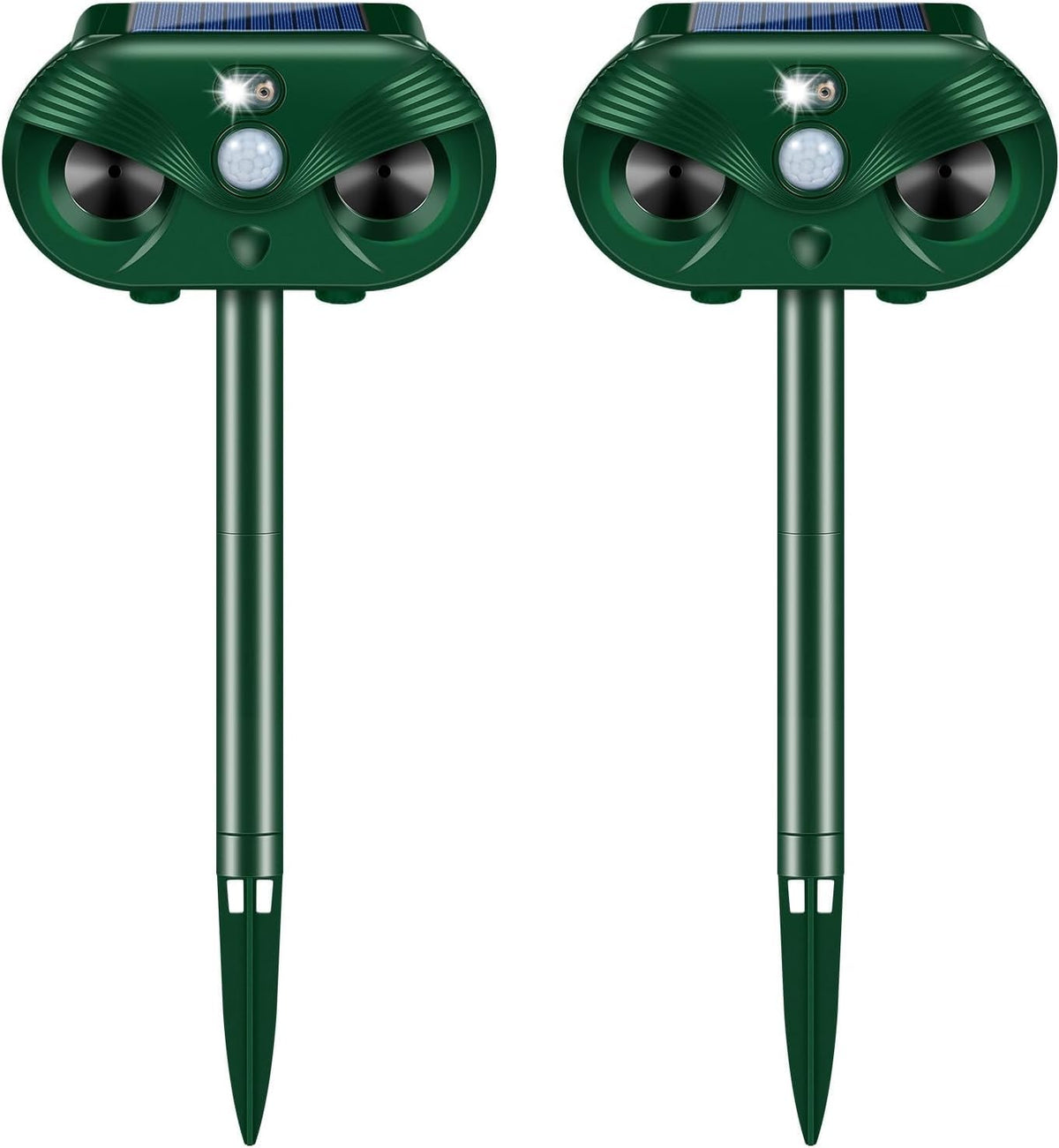 Jahy2Tech solar ultrasonic animal repeller front view deters deer and raccoons.