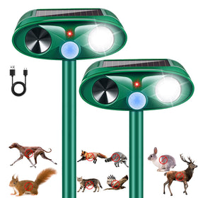 Jahy2Tech solar ultrasonic deterrent front view guards gardens from deer.