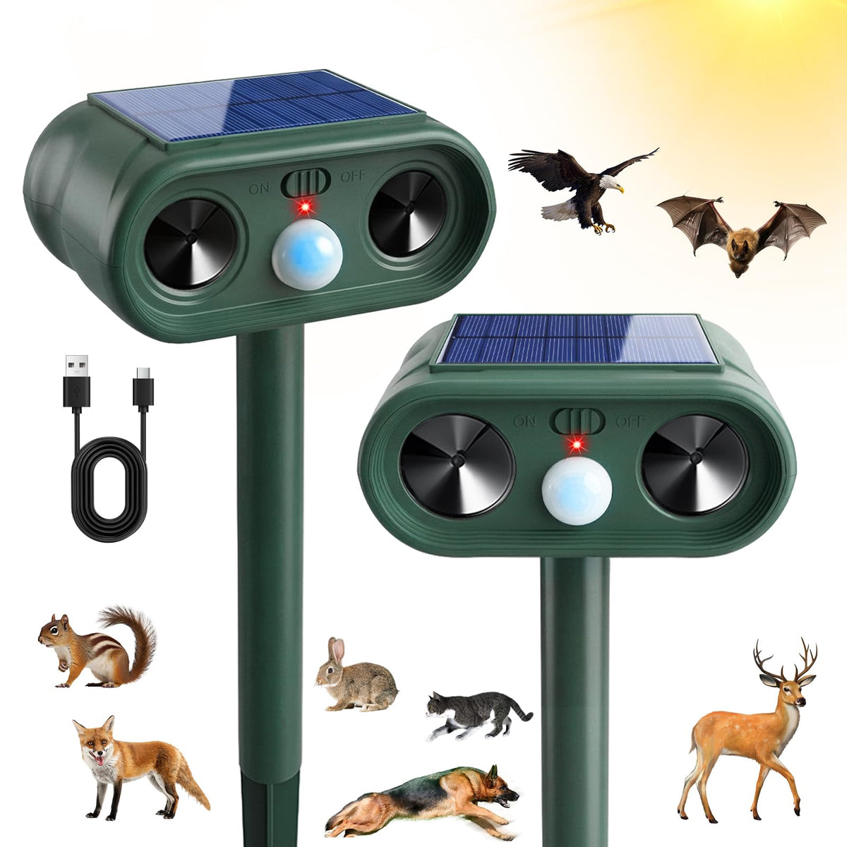 Jahy2Tech Sonic Fortress Pro deer deterrent guarding the garden at dawn