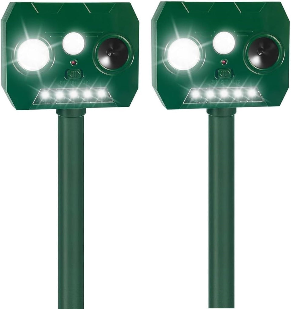 Jahy2Tech Sonic Fortress Pro deer repellent deters garden visitors.