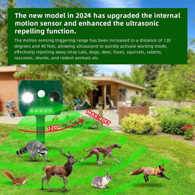 Jahy2Tech Sonic Fortress Pro raccoon deterrent protects outdoor trash areas.