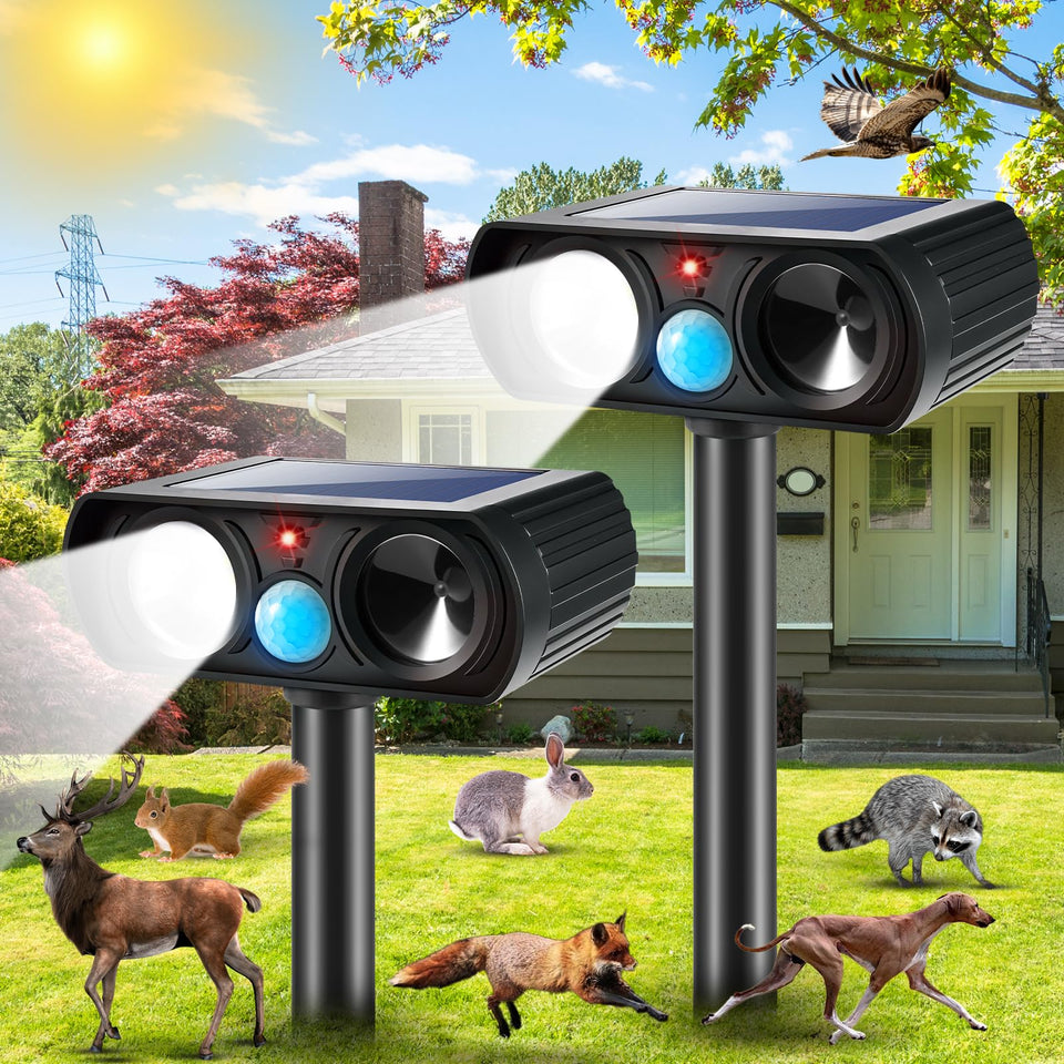 JahyElec 2Pack Sonic Cat Deterrent with solar power for a clean garden