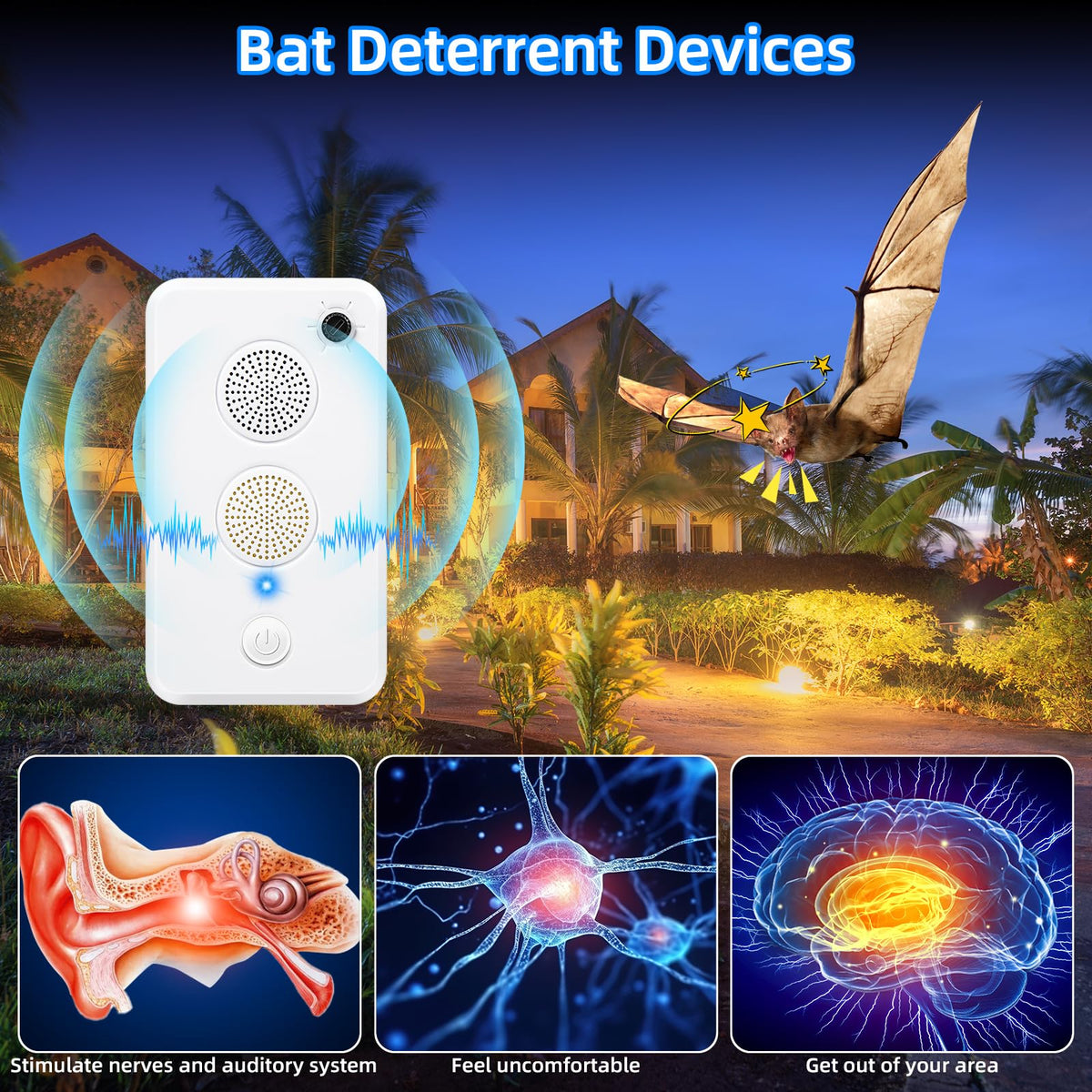 JahyElec bat deterrent outdoor shields porches and garages from unwelcome visitors.