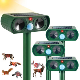 JahyElec solar animal repeller front view deterring wildlife in the garden
