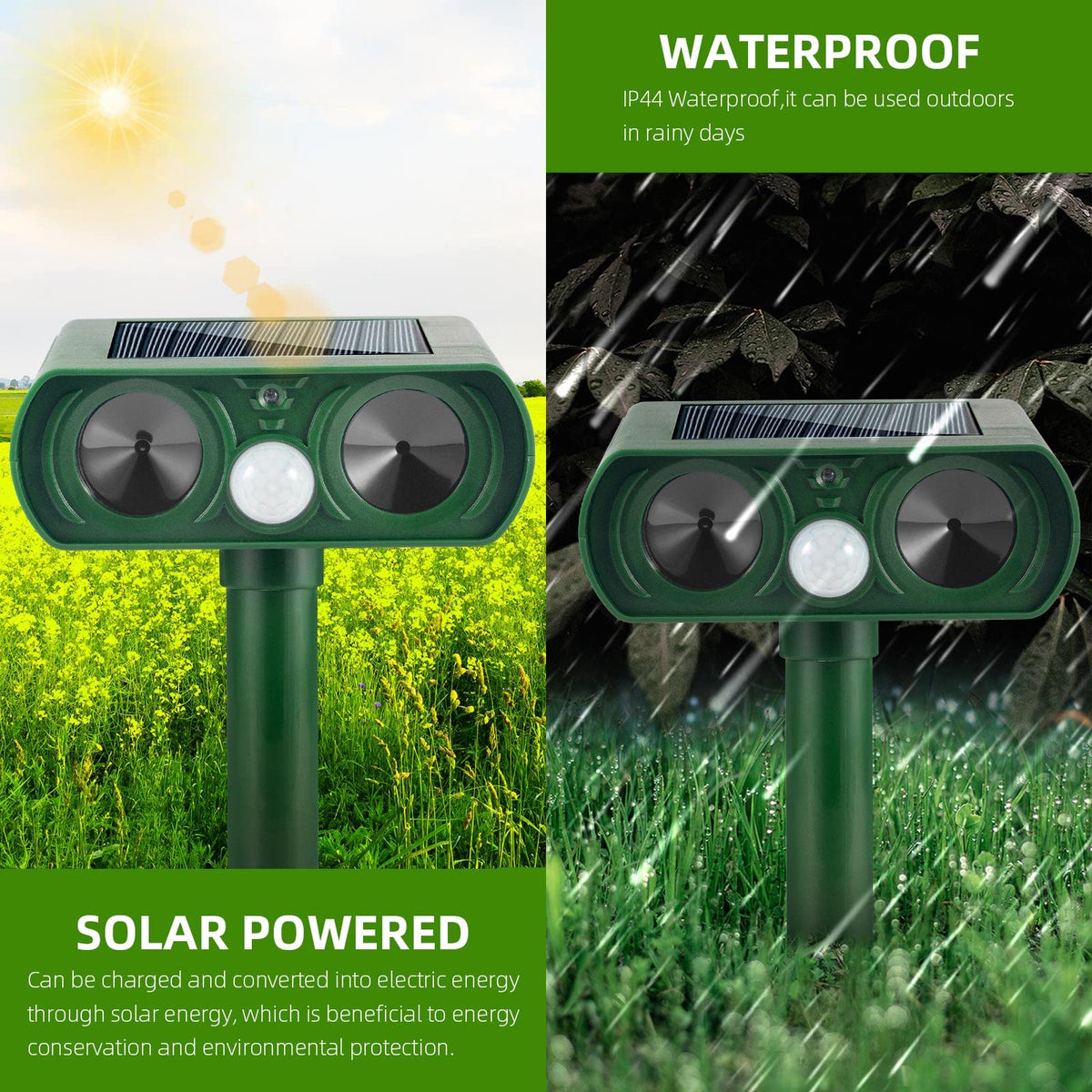 JahyElec solar animal repeller waterproof casing for all-weather outdoor use